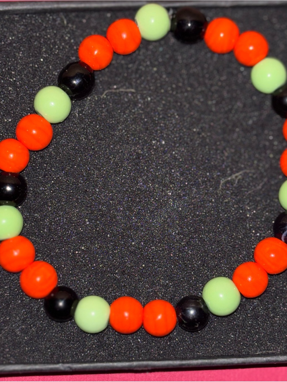 Beaded Stretch Bracelet in Red, Mint & Black